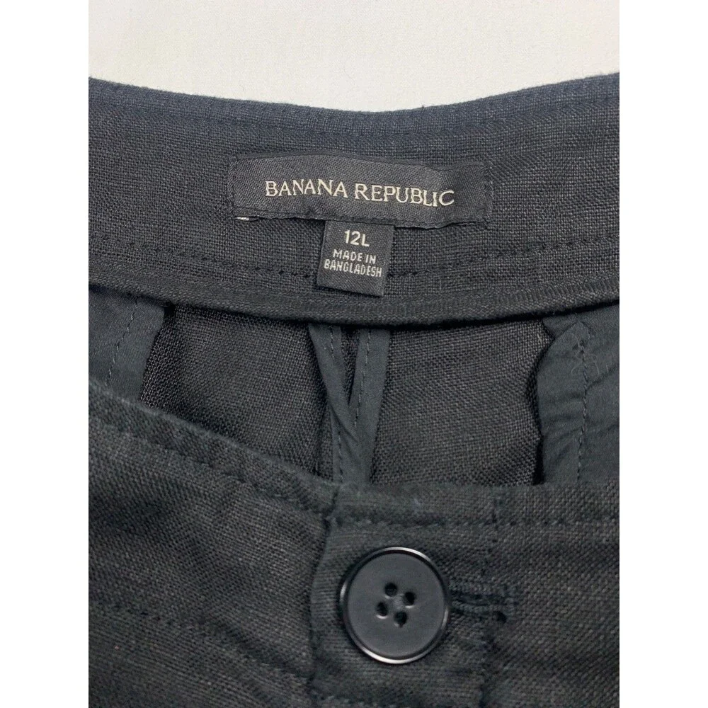 Banana Republic 100% Linen Wide Leg Pants 12L Black Tall High Rise Pleated Work